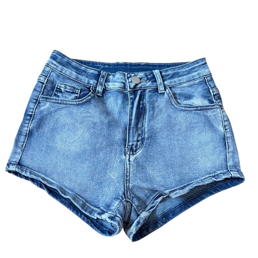 Romwe Denim Shorts Women Blue Embroidered Boho High Rise SIZE 4